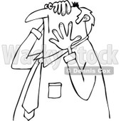 Clipart of a Worried Chubby Senior Black and White Businessman Grabbing His Head and Face - Royalty Free Vector Illustration © djart #1290058