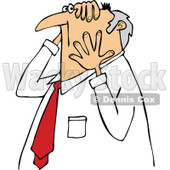 Clipart of a Worried Chubby Senior Caucasian Businessman Grabbing His Head and Face - Royalty Free Vector Illustration © djart #1290066