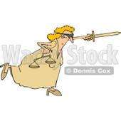 Clipart of a Fighting Blindfolded Lady Justice Lunging Forward with Scales and Pointing a Sword - Royalty Free Vector Illustration © djart #1290070