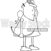 Clipart of a Black and White Cupid Holding a Bow and Looking up to Watch His Arrow - Royalty Free Vector Illustration © djart #1290745