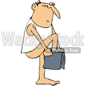 Clipart of a Bald Caucasian Man Putting on His Boxers - Royalty Free Vector Illustration © djart #1290766