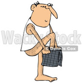 Clipart of a Bald White Man Putting on Plaid Boxers - Royalty Free Illustration © djart #1290768