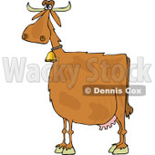 Clipart of a Spotted Brown Cow Wearing a Bell - Royalty Free Vector Illustration © djart #1290770