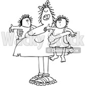 Clipart of a Chubby Black and White Cavewoman Mom Holding Twin Boys - Royalty Free Vector Illustration © djart #1290833