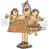 Clipart of a Chubby Cavewoman Mom Holding Twin Boys - Royalty Free Vector Illustration © djart #1290837