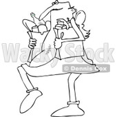Valentines Day Clipart of a Black and White Chubby Cupid Carrying Grocery Bags - Royalty Free Holiday Vector Illustration © djart #1292381