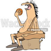 Clipart of a Chubby Caveman Sitting on a Stump and Eating an Orange - Royalty Free Vector Illustration © djart #1292382