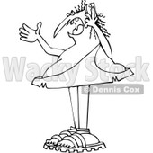 Clipart of a Chubby Black and White Caveman Gesturing and Shouting on a Cell Phone - Royalty Free Vector Illustration © djart #1292850