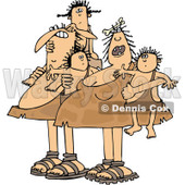 Clipart of a Chubby Caveman Dad and Mom with Children - Royalty Free Vector Illustration © djart #1292851