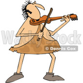 Clipart of a Chubby Sophisticated Caveman Playing a Violin - Royalty Free Vector Illustration © djart #1292852