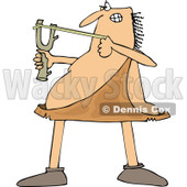 Clipart of a Chubby Caveman Focusing and Aiming a Slingshot - Royalty Free Vector Illustration © djart #1292854