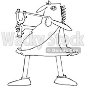 Clipart of a Chubby Black and White Caveman Focusing and Aiming a Slingshot - Royalty Free Vector Illustration © djart #1292855