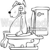 Clipart of a Black and White Dog Pooping on a Toilet - Royalty Free Vector Illustration © djart #1292859