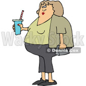 Clipart of a Chubby White Woman in Capris, Holding a Fountain Soda - Royalty Free Vector Illustration © djart #1292864