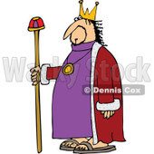 Clipart of a Chubby White Male King with a Robe and Staff - Royalty Free Vector Illustration © djart #1292867