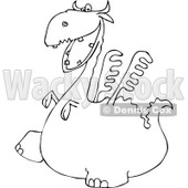 Lineart Clipart of a Black and White Dragon Walking to the Left - Royalty Free Outline Vector Illustration © djart #1293826