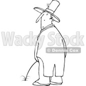 Lineart Clipart of a Black and White St Patricks Day Leprechaun Looking Back over His Shoulder and Peeing - Royalty Free Outline Vector Illustration © djart #1293827