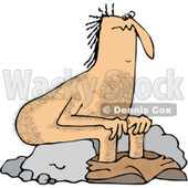 Clipart of a Hairy Caveman Pooping and Sitting on a Rock - Royalty Free Vector Illustration © djart #1293830