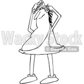 Lineart Clipart of a Black and White Chubby Caveman Combing His Hair - Royalty Free Outline Vector Illustration © djart #1294126