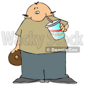 Chubby Balding Man Drinking Soda and Eating a Chocolate Donut Clipart Illustration © djart #12942