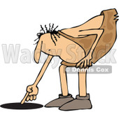 Clipart of a Chubby Caveman Pointing down to a Hole - Royalty Free Vector Illustration © djart #1295995