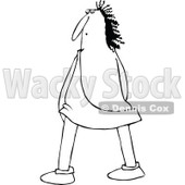 Clipart of a Black and White Chubby Caveman Looking Back and Peeing - Royalty Free Vector Illustration © djart #1295999
