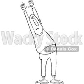 Clipart of a Cartoon Black and White Chubby and Hairy Man Stretching in Sweats - Royalty Free Vector Illustration © djart #1296001