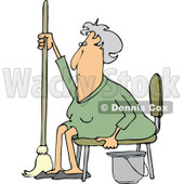 Clipart of a Tired or Lazy Sitting Senior White Woman with a Mop and Bucket - Royalty Free Vector Illustration © djart #1296002