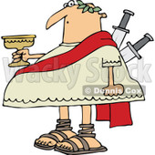 Clipart of a Chubby Julius Caesar Holding a Goblet, with Knives Stabbed in His Back - Royalty Free Vector Illustration © djart #1297785