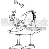 Lineart Clipart of a Black and White Chubby Caveman Juggling Bones - Royalty Free Outline Vector Illustration © djart #1299480