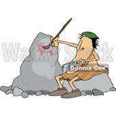 Clipart of a Chubby Caveman Artist Sitting on a Rock and Painting - Royalty Free Vector Illustration © djart #1299481
