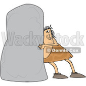 Clipart of a Chubby Caveman Pushing a Monolith - Royalty Free Vector Illustration © djart #1299482