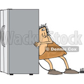 Clipart of a Chubby Caveman Using the Wall Behind Him to Push a Refrigerator out - Royalty Free Vector Illustration © djart #1299484
