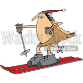 Clipart of a Chubby Caveman Wearing a Santa Hat and Skiing - Royalty Free Vector Illustration © djart #1299486