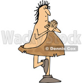 Clipart of a Chubby Caveman Balanced on One Foot and Doing Yoga - Royalty Free Vector Illustration © djart #1299488