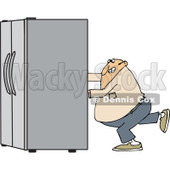 Clipart of a Chubby White Man Using the Wall Behind Him to Push a Refrigerator out - Royalty Free Vector Illustration © djart #1299490