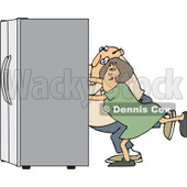 Clipart of a Chubby White Couple Using the Wall Behind Them to Push a Refrigerator out - Royalty Free Vector Illustration © djart #1299493