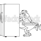 Lineart Clipart of a Black and White Chubby Couple Using the Wall Behind Them to Push a Refrigerator out - Royalty Free Outline Vector Illustration © djart #1299494