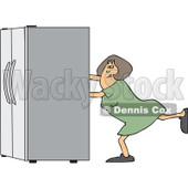 Clipart of a White Woman Using the Wall Behind Her to Push a Refrigerator out - Royalty Free Vector Illustration © djart #1299495