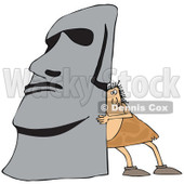 Clipart of a Chubby Caveman Pushing up a Monolith - Royalty Free Vector Illustration © djart #1300268