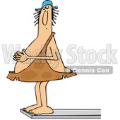 Clipart of a Chubby Caveman Balanced Wearing a Swimming Cap and Standing on a High Diving Board - Royalty Free Vector Illustration © djart #1300271
