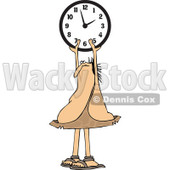 Clipart of a Chubby Caveman Holding up a Wall Clock - Royalty Free Vector Illustration © djart #1300328