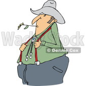 Clipart of a Cartoon Chubby White Male Farmer Holding His Suspenders and Chewing on Straw - Royalty Free Vector Illustration © djart #1300337