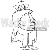 Lineart Clipart of a Cartoon Black and White Chubby Dracula Vampire Flipping the Bird - Royalty Free Outline Vector Illustration © djart #1303066