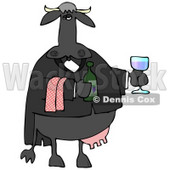Male Cow Waiting Tables and Serving Wine Clipart Illustration © djart #13036