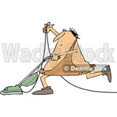 Clipart of a Cartoon Chubby Caveman Vacuuming - Royalty Free Vector Illustration © djart #1305087