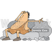 Clipart of a Cartoon Tired Chubby Caveman Resting Against Boulders - Royalty Free Vector Illustration © djart #1305090