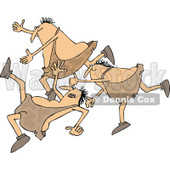 Clipart of a Cartoon Group of Chubby Cavemen Tripping and Falling - Royalty Free Vector Illustration © djart #1305093