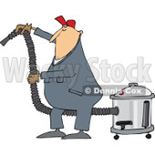 Clipart of a Cartoon Chubby White Worker Man Using a Shop Vacuum - Royalty Free Vector Illustration © djart #1305576