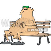 Clipart of a Cartoon Chubby Hairy Nude White Man Wearing Sunglasses and Sitting on a Park Bench - Royalty Free Vector Illustration © djart #1305928